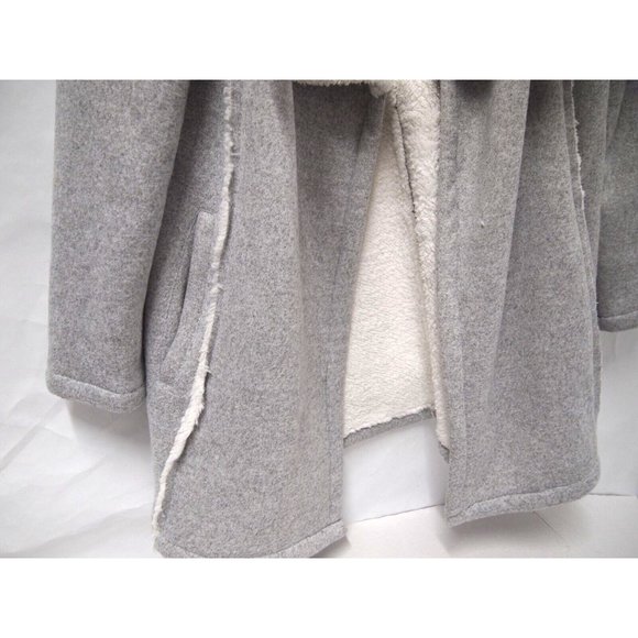 LOFT Lounge Womens Sherpa Jacket M Grey Waterfall Draped Thick Warm Open - Picture 3 of 8